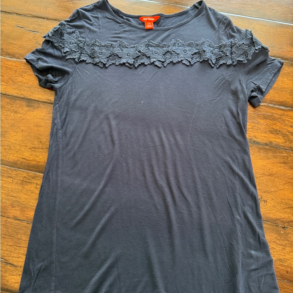 Navy Blue Lace Trim Top- Size L - Picture 3 of 8
